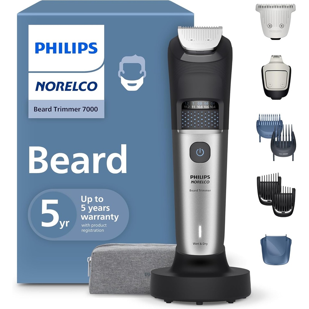 image:imageNorelco Philips Beard Trimmer 7000 Series 100 Waterproof Trimmer for Men 40 Lockin Hair Length Settings BeardSense Power Adaptability Detail amp TBlade Trimmer Heads Charging Stand BT767040Black