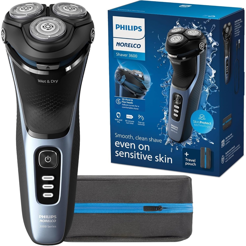 image:imagePhilips Norelco Shaver 3900 Series Wet and Dry Electric Shaver PCap Travel Pouch Charging Stand Storm Blue Model S334192Storm Blue