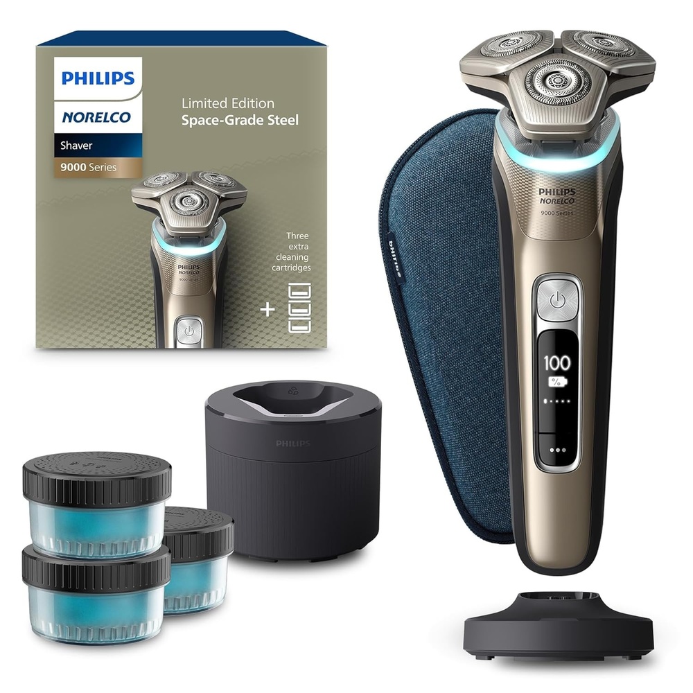 image:imagePhilips Norelco Shaver Series 9000 Space Grade Edition Wet amp Dry Electric Shaver with Lift amp Cut Shaving System Popup Trimmer Cleaning Pod amp 3 Cartridges Charge Stand amp Travel Case S997992Gray