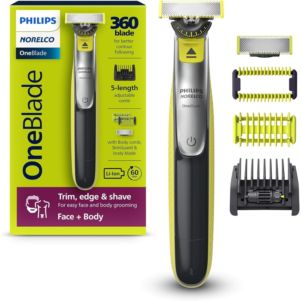 image:imagePhilips Norelco for Face  Body Electric Beard Trimmer Shaver and Groomer 5in1 Adjustable Comb 1x Body Kit Model QP283470 BlackLime GreenBlackLime Green