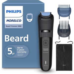 Norelco Philips 100% Waterproof Beard Trimmer 3000 Series with Self-Sharpening Blades, 40 Adjustable Beard Trimmer Length Settings & Two Lift&Trim Combs, USB Charging, BT3620/40(Black)