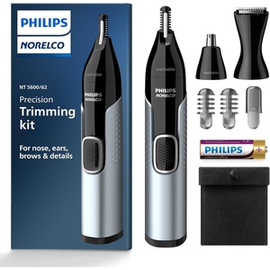 Norelco Philips Nose Trimmer 5000 for Nose, Ears, Eyebrows Trimming Kit, NT5600/62(Black  Silver)