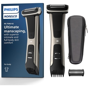 Philips Norelco Body Groomer 7000 Series, Waterproof Men’s Full Body Groomer with Travel Case, Triple Protect Shave System & Body Hair Trimmer with Contour-Following 2D Flexing Head, BG7490/50(Black)
