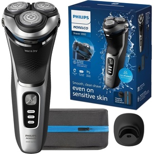 Philips Norelco Shaver 3900 Series, Wet and Dry Electric Shaver, P-Cap, Travel Pouch, Charging Stand, Storm Blue, Model S3341/92(Silver New)
