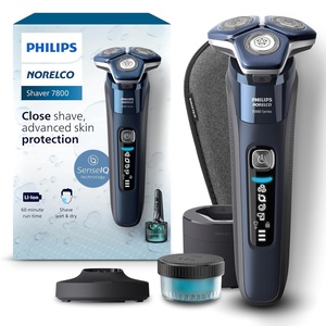 Philips Norelco Shaver 7800, Rechargeable Wet & Dry Electric Shaver with SenseIQ Technology, Quick Clean Pod, Charging Stand, Travel Case and Pop-up Trimmer, S7885/85(Navy/Black)