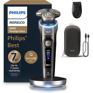 Philips Norelco Shaver i9000 Prestige Ultra, Wet & Dry Electric Shaver, Dark Slate, SenseIQ Pro Technology, Triple Lift & Cut System, 360 Rotating NanoTech Precision Blades, Quick Clean Pod, XP9402/86(Black)