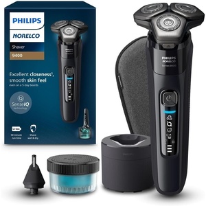 Philips Norelco Shaver i9000, Wet & Dry Electric Shaver, Ink Black, SenseIQ Technology, Triple Lift & Cut System, 360 Rotating Dual SteelPrecision Precision Blades, Nose Trimmer, Model X9000/90(Black)