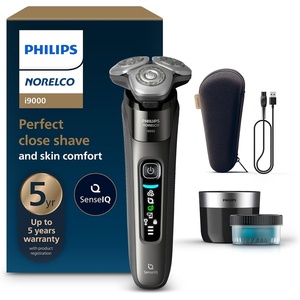 Philips Norelco Shaver i9000, Wet & Dry Electric Shaver, Ink Black, SenseIQ Technology, Triple Lift & Cut System, 360 Rotating Dual SteelPrecision Precision Blades, Nose Trimmer, Model X9000/90(Dark Slate)