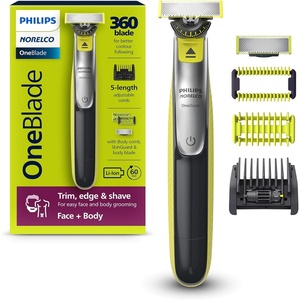 Philips Norelco for Face + Body, Electric Beard Trimmer, Shaver and Groomer, 5in1 Adjustable Comb, 1x Body Kit, Model QP2834/70, Black/Lime Green(Black/Lime Green)