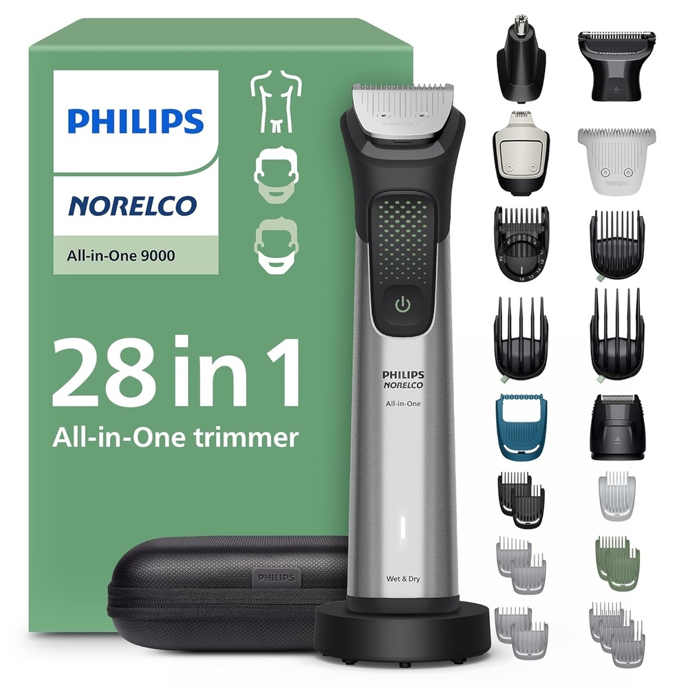 image:imagePhilips Norelco AllinOne 9000 Series 28Piece Trimmer Electric Shaver and Clipper for Face Beard Head amp Body Selfsharpening Full Metal Blades 27 Length Settings 0520 mm MG958549