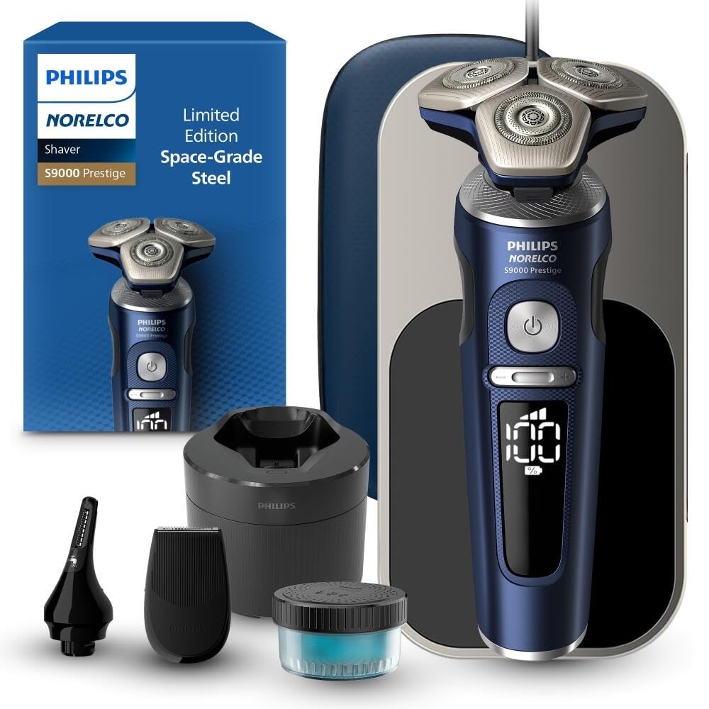 image:imagePhilips Norelco Shaver Series 9000 Prestige Special Edition Wet amp Dry Electric Shaver LiftCut amp SenseIQ Technology Nose amp Precision Trimmer Cleaning Pod amp Premium Case SP984285Blue