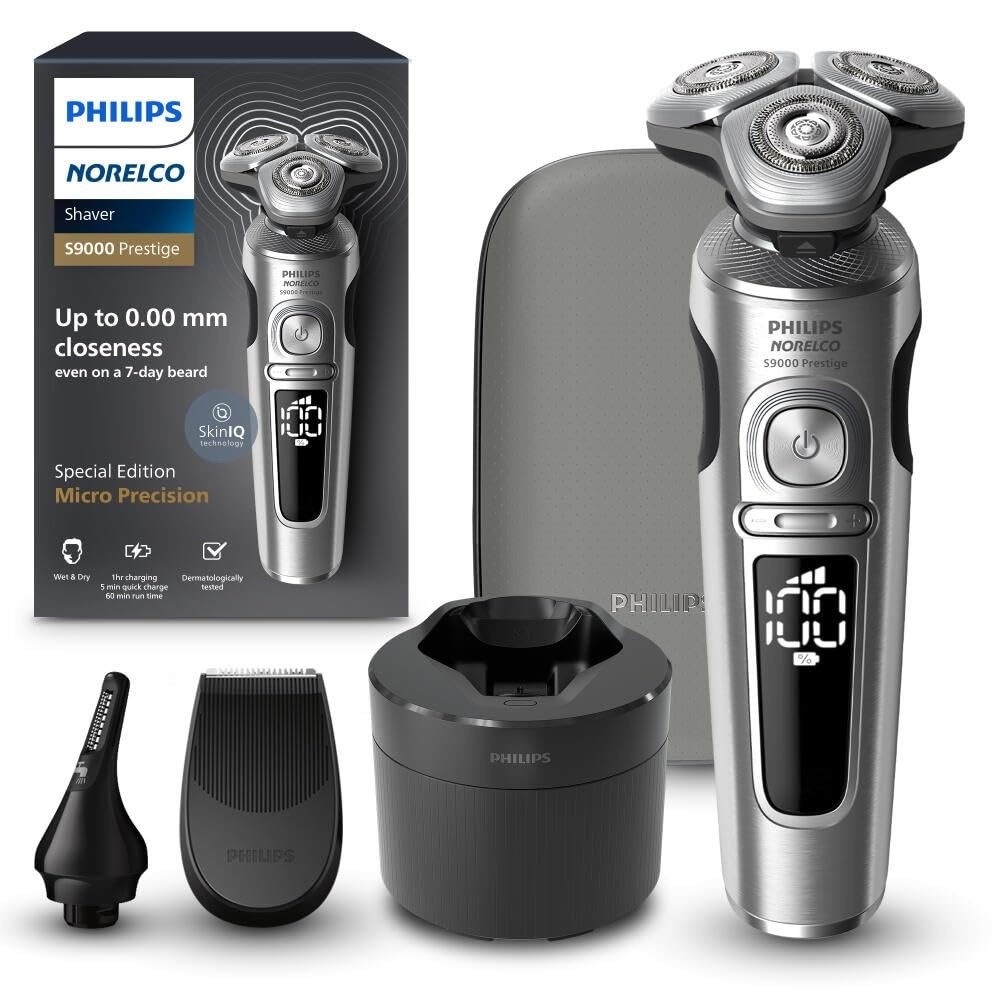 image:imagePhilips Norelco Shaver Series 9000 Prestige Special Edition Wet amp Dry Electric Shaver LiftCut amp SenseIQ Technology Nose amp Precision Trimmer Cleaning Pod amp Premium Case SP984285Bright Chrome